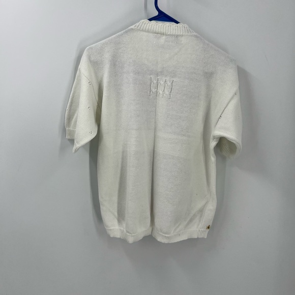 Belle pointe, vintage, floral embroidered short sleeve, sweater cardigan, M - Picture 2 of 13